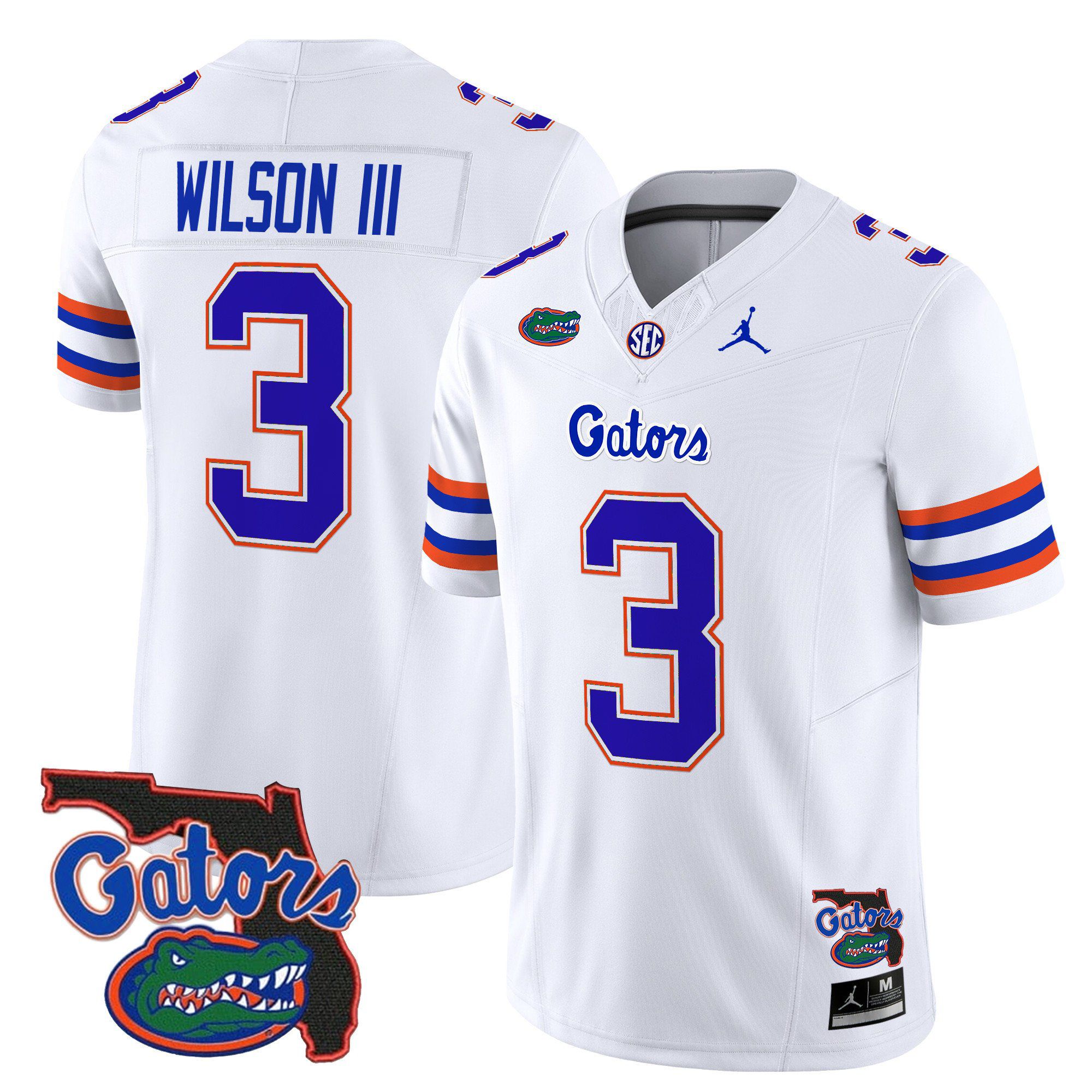 Men Florida Gators #3 Wilson iii White 2024 Florida Patch Vapor Limited NCAA Jersey